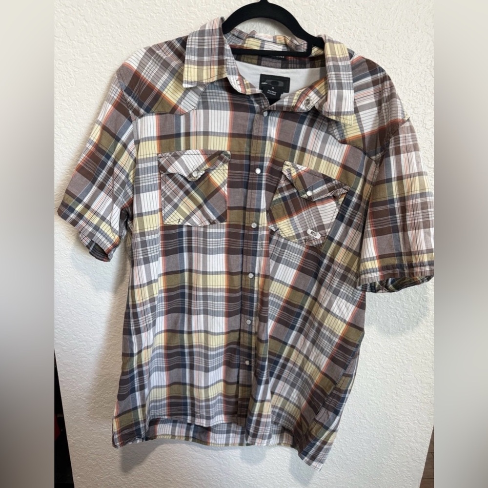 Vintage Oakley Pearlsnap Button Plaid Men's Medium Short Sleeve Shirt Sz XL